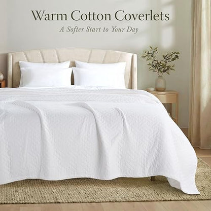 Threadmill Luxury Cotton Blankets for Queen Size Bed | All-Season 100% Cotton Queen Size Blanket | Criss Cross Jacquard Cozy Lightweight, Soft Breathable Coverlet fits Full Size Bed, 90x92 | White | 100% Cotton, Jacquard Pattern, 90x92 in, Breathable, Moi