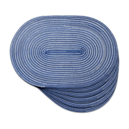 Blue Oval Woven Placemats Cotton Blend Washable Heat Resistant Table Mats for Kitchen Dining Indoor and Outdoor Set of 6 - color: Blue