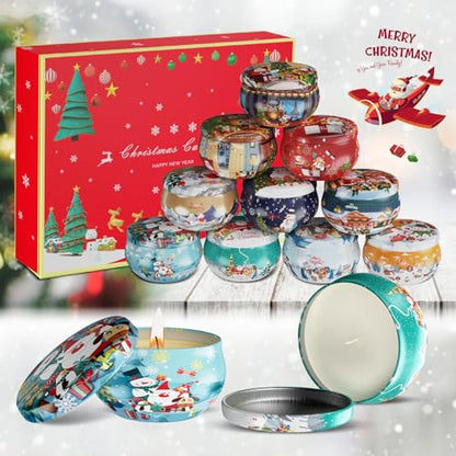 Christmas Candles Gifts for Women, 12 Bulk Scented Candles Set | Home Aromatherapy, Strongly Fragrance, Long Lasting, Portable Travel Tin for Spa Bath Yoga - color: SC04