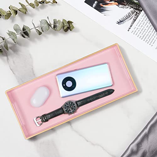 Pink Bathroom Tray, Rectangular Toilet Tank Trays with Handles | Narrow Countertop Trays, Long Toilet Tank Trays, Perfume Organizer Trays for Dresser, Kitchen Counter, 13.8" x 6" x 1.57" - color: Pink