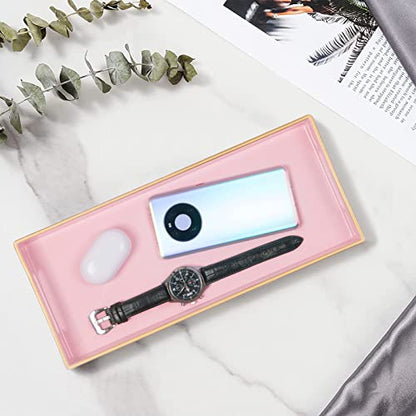 Pink Bathroom Tray, Rectangular Toilet Tank Trays with Handles | Narrow Countertop Trays, Long Toilet Tank Trays, Perfume Organizer Trays for Dresser, Kitchen Counter, 13.8" x 6" x 1.57" - color: Pink