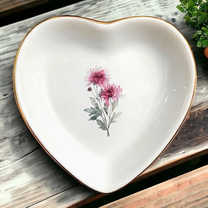 November Chrysanthemum Ring Dish-Pink Floral Dish for Hippie,Nature,Pace-January Flower for Mom,Mother-in-law,Step Mom,Godmother,Aunt,Grandma,Sister,Friend-Virgo Birthday Gifts - style: 11 - November (Chrysanths)
