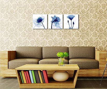 Wieco Art Blue Abstract Flowers 3 Panels Giclee Canvas Prints Wall Art Modern Pictures Artwork for Living Room Bedroom and Home Decorations - size: 12x12inchx3pcs (Unframed)