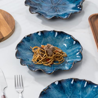 Set of 4 Round Serving Bowls-Royal Blue Stackable Serving Bowls, 8.5 IN | For Salad, Dessert-Ideal for Housewarming