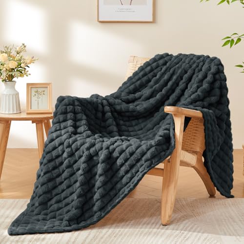 BEDELITE Update Black Checked Fleece Twin Throw Blanket for Bed, 60x80 Inch | Soft Warm Fuzzy Fluffy Blanket for Couch Sofa, Lightweight Plush Cozy Throws for Home Room Decor, Gift for Women, All Season - color: Bluish Black, size: Twin(60"x80")