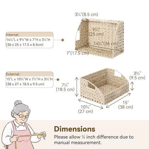 GRANNY SAYS Bundle of 1-Pack Large Butter Milk Wicker Basket for Storage & 3-Pack Medium Wicker Shelf Baskets
