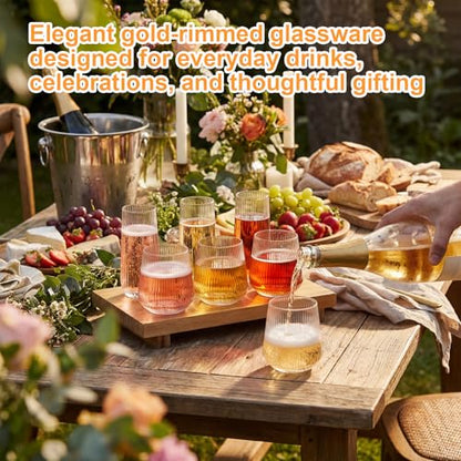 Remerry 48 Pack Stemless Plastic Wine Glasses 9 oz & 12 oz Disposable Champagne Flutes Cups Shatterproof Toasting Cocktail Glasses for Weddings, Bars, Events(Clear Ripple) - style: Clear Ripple