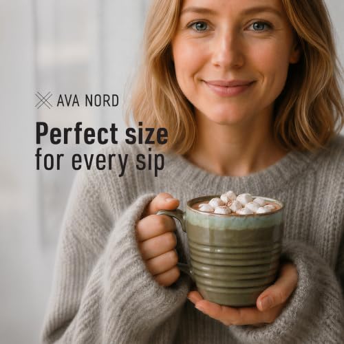 Ava Nord Reactive Glaze Stoneware Ceramic Coffee Mugs 4 Pack - 14oz - Green | Lead-Free, Non-Toxic, Handcrafted, Coffee Mug Set for Tea Latte Cappuccino Cocoa Hot Chocolate, Microwave & Dishwasher Safe - color: Reactive Glaze - Green