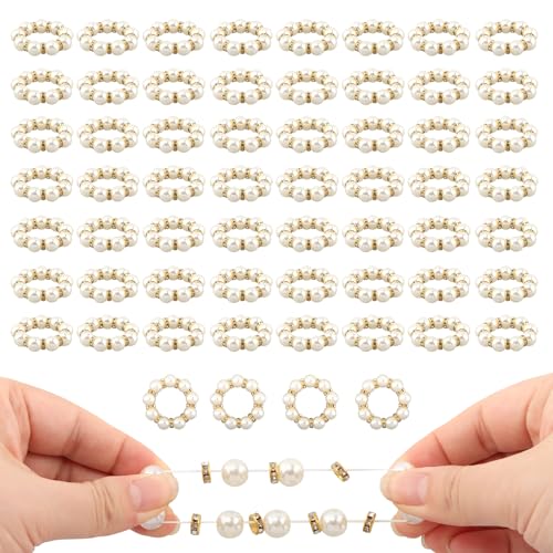 60 Pcs Pearl Napkin Rings Set - Elegant Faux Rhinestone Beaded Napkin Holders, Serviette Buckles for Cloth Napkins, Weddings, Banquets, Holiday Dinner Parties & Table Decor