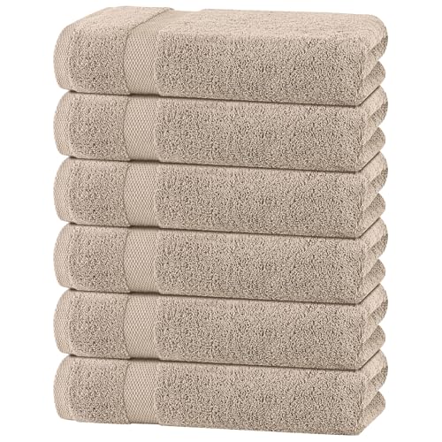 White Classic Wealuxe Taupe Bath Towels 24x50 Inch, Cotton Towel Set for Bathroom, Hotel, Gym, Spa, Soft Extra Absorbent Quick Dry 6 Pack - color: Taupe, size: Bath Towels 6-Pack, 24x50 Inches