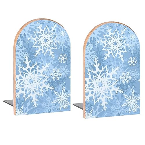 Beautiful Snowflakes Winter Pattern Book Ends Decorative Wood Bookends for Shelves Kids Room Desk Home Office Book Stoppers for Magazines,Books, DVDs, 1 Pair/2 Pieces(5x3.1 in)
