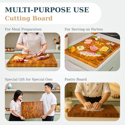 Bearchop Acacia Wood Cutting Board for Kitchen, Wooden Butcher Block with 4-Side Reinforced Bar for Anti Crack/Warp, [17"x13"x1"] Medium End Grain Cutting Boards with Gift Box, Juice Groove, Handle