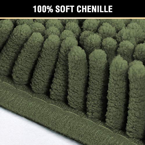 H.VERSAILTEX Bathroom Rugs Luxury Chenille Mat Set, Soft Plush Shower Rug + Toilet Mat, Microfiber Shaggy Carpet, Super Absorbent, Machine Washable (Curved Set, 32" x 20"/20" x 20", Loden) - color: Loden, size: 20" x 32" Plus 20" x 20"