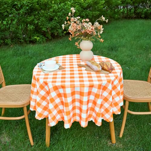 MANGATA CASA Orange Gingham Round Tablecloth-Checkered Table Cloth Waterproof Kitchen & Table Linens-Polyester Buffalo Plaid Wrinkle Free Table Cover(Pumpkin Yellow 60R inch) - color: Pumpkin Yellow, size: 60" (Round)