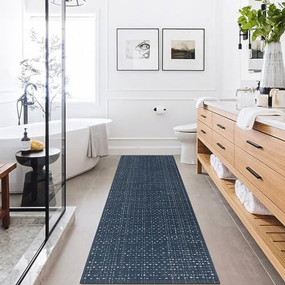 Seavish Hallway Runner Rug, Low Pile Washable Kitchen Runner Rug 2x6 | Cotton Woven Reversible Entryway Rug, Dark Blue Farmhouse Throw Rug Runner for Living Room Bedroom Laundry Patio - color: Dark Blue, size: 2 x 6 ft