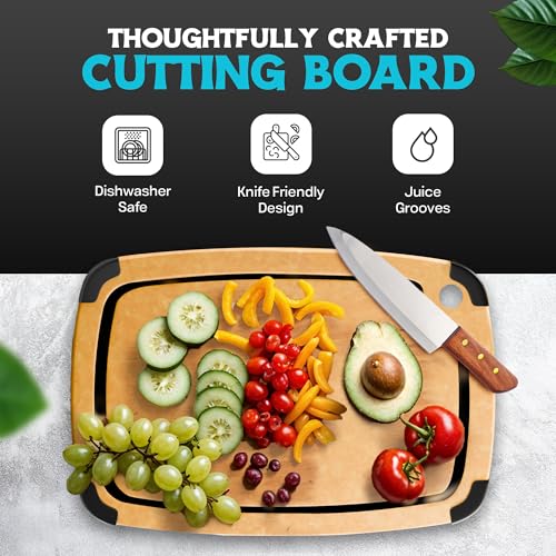 Dishwasher Safe Cutting Boards for Kitchen - Set of 2 Composite Wood Cutting Boards with Juice Groove, Non Slip Feet, Non Porous Chopping Boards, Heat Resistant up to 350°F (14.5x11 + 11.7x9.3 Inch) - color: Natural with Black Grooves