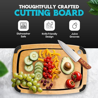 Dishwasher Safe Cutting Boards for Kitchen - Set of 2 Composite Wood Cutting Boards with Juice Groove, Non Slip Feet, Non Porous Chopping Boards, Heat Resistant up to 350°F (14.5x11 + 11.7x9.3 Inch) - color: Natural with Black Grooves