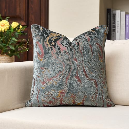 Throw Pillow Cover 18x18, Grey Velvet Pillow Cover for Modern Decor | Neutral Patterned Decorative Accent for Couch Sofa Living Room Bedroom, Square Jacquard Cushion Cover with Luxury and Visual - color: Grey Red, size: 18" x 18" (Pack of 1)