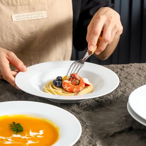 Ceramic Soup Bowls Shallow Plates, Halloween 4 Pack White Dinner Bowls Plates, Porcelain Wide Rim, 8.5" (8.5 oz) Shallow Bowls Ideal for Soup Dessert Salad and Pasta, Microwave and Dishwasher Safe - color: Round8.5"