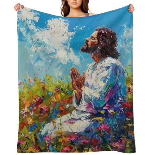 Jesus in Wildflower Field 02 Flannel Blankets Fleece Soft Throw Lightweight Plush Gifts for Couch, Bed, Cozy Sofa Plush, Chair, Lovers 40x50in(100x125cm) - color: Style-11, size: 40x50in(100x125cm)