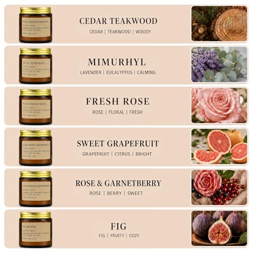 6 Pack Candles for Home Scented Aromatherapy Candle Gift Set for Women Soy Wax Long Lasting Amber Jar Candles Gift for Birthday Mother's Thanksgiving Day Present - color: Amber(6 Pack)