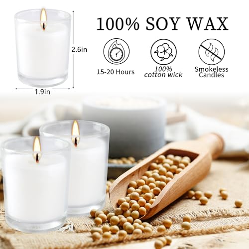 48 Pack Warm White Unscented Clear Glass Filled Votive Candles. Hand Poured Wax Candle Ideal Gifts for Aromatherapy Spa Weddings Birthdays Holidays Party. - color: 48PackWhite2