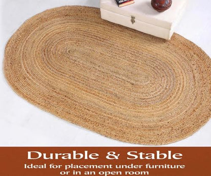 MDS® Pack of 1 Handwoven Braided Jute Area Rug 2x3 feet Oval - 100% Natural Burlap Reversible Accent Rugs for Home Decor, Living Room, Doormat, Kitchen, Entryway Rug, Rustic, Farmhouse (2'x3') - size: 2' x 3' (Oval)