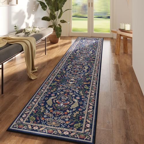 Rugcomf 2'7"x14' Long Hallway Runner Rug - Floral Washable Non Slip Boho Carpet for Kitchen, Entryway, Hall, Bathroom - Blue - color: Blue, size: 2'7" x 14' (Rectangular)
