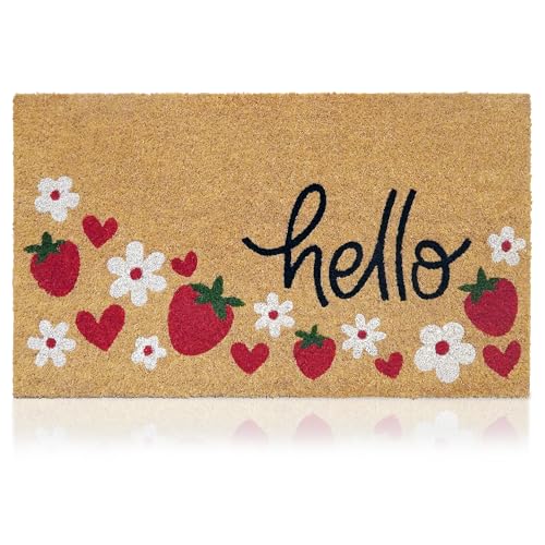 Coir Welcome Mat, Non-Slip, Strawberries, 17 x 29 in | 100% Natural Coir, Anti-Shedding, Durable PVC Backing, Traps Dirt and Mud, Indoor and Outdoor Entryway, Easy to Clean - color: Strawberries, size: 2'5" x 1'5" (Rectangular)