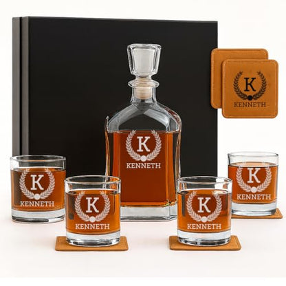 Personalized Whiskey Decanter Set, Whiskey Decanter Sets for Men, Customized Gifts for Men, Whisky Decanter Sets, Bourbon Decanter Set, Engraved Custom Scotch Glasses Liquor Lovers for Christmas