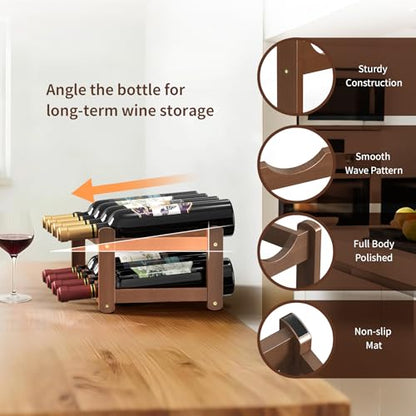 Wine Rack |Open & 2-Tier Bamboo Wine Holder| Freestanding Floor & Countertop Wine Display-Space-Saving Wooden Wine Storage Shelf for Kitchen, Cabinets,Bar & Dining Room(1, 2-Tiers)