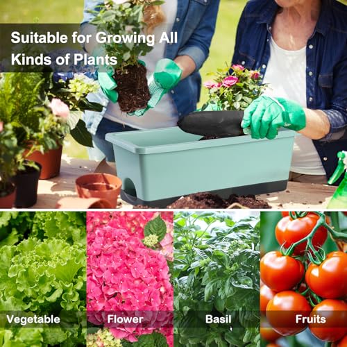 Window Box Planter 8 Pcs, 17 Inches Rectangle Flower Pots with Drainage Holes & Trays, Vegetable Planters for Windowsill Patio Garden Balcony Home Indoor Outdoor (Green, 16 * 7 * 6 inch) - color: Green