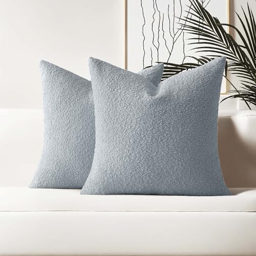 HAUSSY Pack of 2 Boucle Textured Throw Pillow Covers 26x26 Inch, Dusty Blue | Decorative Accent Solid Neutral Pillowcases, Machine Washable, Couch Bed Sofa Living Room Home Decor, No Insert - color: Dusty Blue, size: 26" x 26" (Pack of 2)