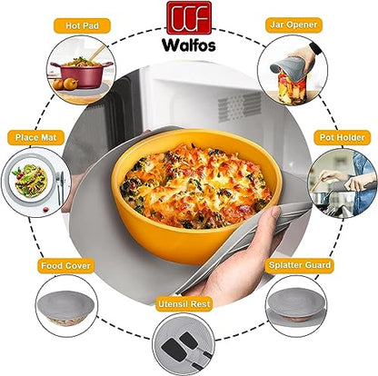 Walfos Silicone Microwave Mats, Heat Resistant Multi-Purpose Microwave Trivet Mat, Non-Slip Hot Pads, BPA Free Silicone Mats for Microwave, Oven, Hot Pan, Pot (Grey) - style: 10+12in, 2 Grey Microwave Mat