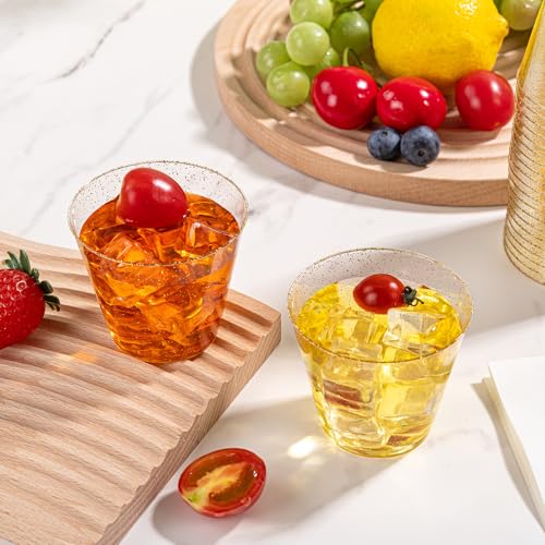 I00000 5oz 100 Pack Gold Glitter Plastic Cups, Glitter Disposable Small Plastic Cups, Disposable Clear Cup with Gold Glitter Shot Glasses, Small Tumbler Perfect for Wedding & Party - color: Glitter-5oz-100
