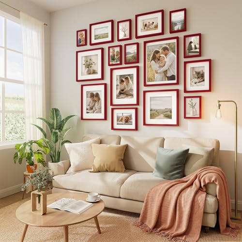 Vittanly Solid Wood 8x10 Picture Frames Set of 4, Red | 5x7 Picture Frame with Mat, Gallery Wall Frame Set, 8 x 10 Frame for Wall & Tabletop Display, Family, Pet, Christmas - color: Red, size: 8x10