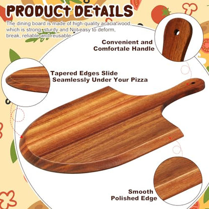 6 Pcs Acacia Wood Pizza Peel with Handles 12 Inch Wooden Spatula Paddle Round Pizza Cutting Board Cheese Serving Tray for Meat Bread Charcuterie Deli