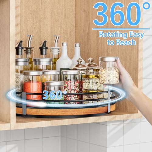 12" Lazy Susan Turntable Organizer - Oak Wood Lazy Susan for Cabinet Kitchen Countertop Dining Table Pantry Cupboard Bathroom Coffee Bar Storage Spice Rack Home Decor - size: 12 inch 1 Tier