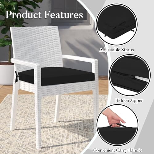 Basic Beyond Outdoor Cushions for Patio Furniture: Waterproof & UV Resistant Outdoor Chair Cushions Set of 4-19 x 19 x 3 Inch Thick Patio Chair Cushions with Adjustable Ties & Handle, Black - color: Black