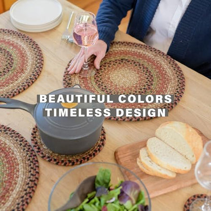 Homespice Gingerbread Jute Braided Placemats, Rect 13x19 Set of 6 | Brown Protects Tabletop in Style and Everyday and Holiday Table Mats, Rich Colors, Reversible, Durable and Easy to Clean - color: Gingerbread