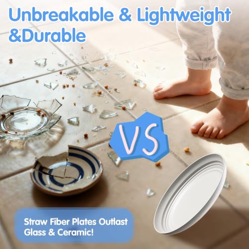 Quatish 16 PCS Unbreakable Reusable Plastic Plates,8 inch Dishwasher & Microwave Safe Dinner Plate, Easy-to-Clean Lightweight,Portable for Kitchen & Picnics Wheat Straw Plates （Beige） - color: Beige