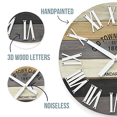 30" Wooden Multi-Color Maritime Coastal Beach Large Roman Wall Clock (Grey, 30 inch) - color: Roman Grey, size: 30 inch