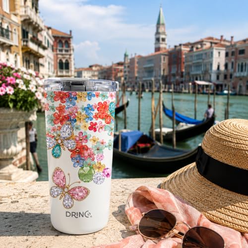 Drinco - 20 oz Stainless Steel Tumbler | Double Walled Vacuum Insulated Mug With Lid, 2 Straws, For Hot & Cold Drinks (20oz Garland) - color: 20oz Garland