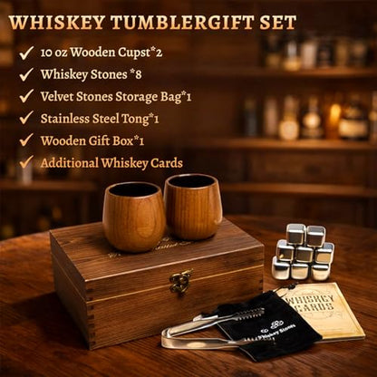 Charred Wooden Bourbon Drinking Glass, Handcrafted 11oz Whiskey Tumblers, Rustic Old Fashioned Glasses, Unique Bourbon Gifts for Men, Dad, Husband (2 Pack)