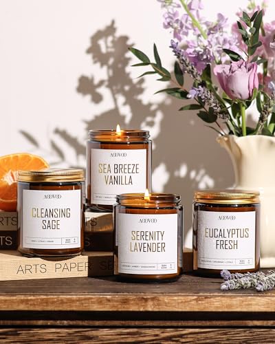 AOOVOO Scented Candles - 4PC Candle Set, 36 oz Soy Candles | Soy Candle for Home Scented, Lavender/Vanilla/Eucalyptus/Sage - style: Lavender/Vanilla/Eucalyptus/Sage