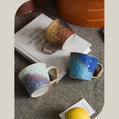 10oz Handmade Ceramic Tea Cup with Handle, Pottery Tea Mug | Lead-Free,Retro Vintage Japanese Style, Small Handmade mug,Reactive Glaze Artisanal Tea cup, Purple
