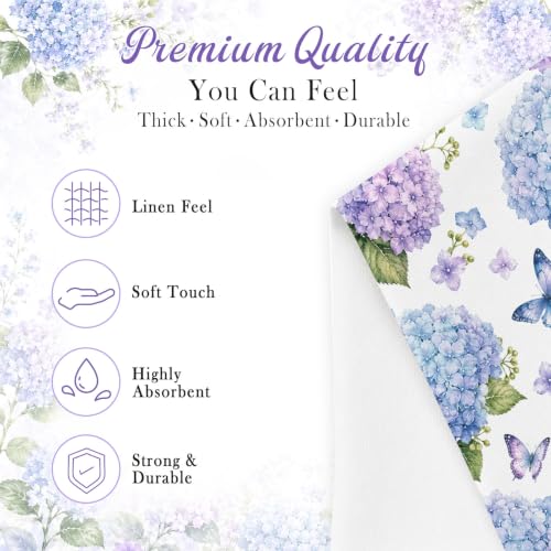 Hydrangea Linen Feel Pocket Napkins for Wedding Bridal Shower Supplies | Hydrangea Garden Design,Premium Linen Feel Paper,Built-In Flatware Pocket,Wedding, Baby Shower, Garden Party - color: Hydrangea