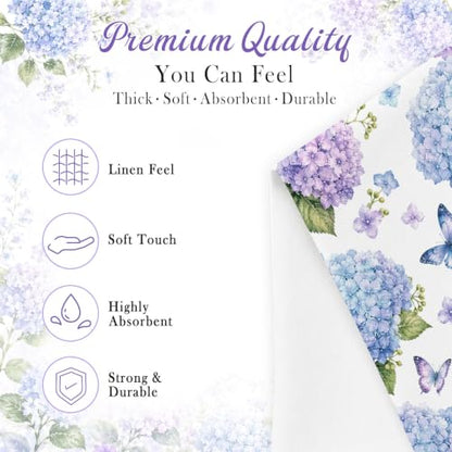 Hydrangea Linen Feel Pocket Napkins for Wedding Bridal Shower Supplies | Hydrangea Garden Design,Premium Linen Feel Paper,Built-In Flatware Pocket,Wedding, Baby Shower, Garden Party - color: Hydrangea