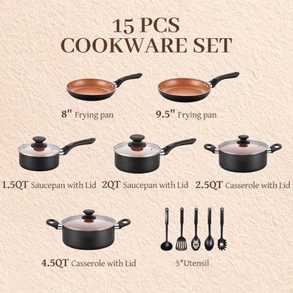 BECIGAR Ceramic Pots and Pans Set, 15PCS Nonstick Set Ceramic Cookware Set, Nonstick Pan Pots and Pans Set Non Stick Cookware set (With-Induction)