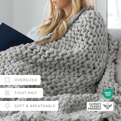 Merit Linens Chunky Knit Throw Blanket - One Size Light Gray - color: Chunky Hand-knit Light Gray